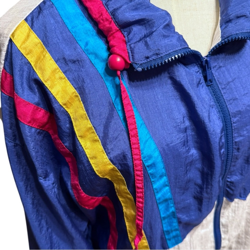 Vintage 80s Colorblock Windbreaker Jacket Large Blue Pink Neon Retro - Picture 2 of 10